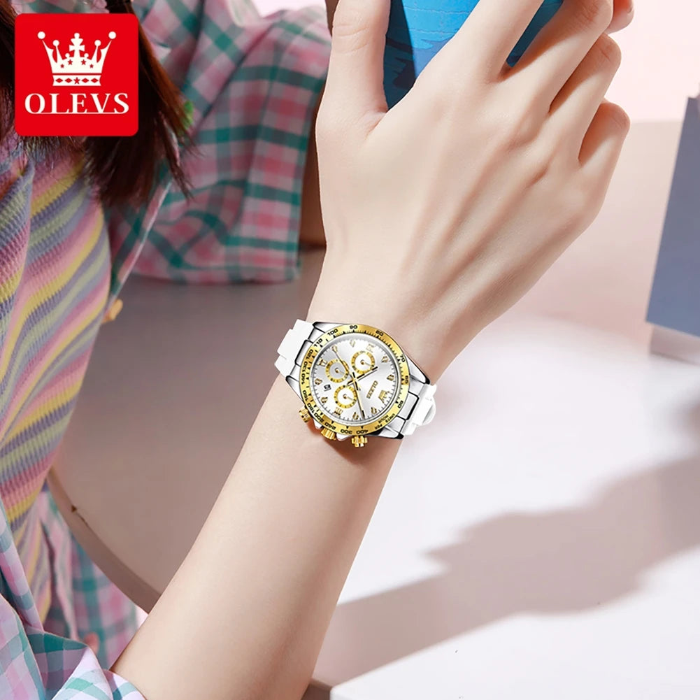Relógio feminino de Olevs de luxo pulseira de silicone cronógrafo multifuncional calendário a prova de agua 5618