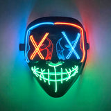Artigos para Festa de Halloween 2026: Máscara LED Luminosa Estilo "Uma Noite de Crime" (Purge) com Luz Neon EL Sem Fio – Máscara de Rosto Inteiro para Cosplay Adulto (Brilha no Escuro)
