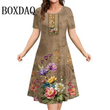Summer Women Dresses Ethnic Fashion Plus Size Dresses Short Sleeve Elegant Loose Retro Ladies Dresses Casual 3D Printed Clothing