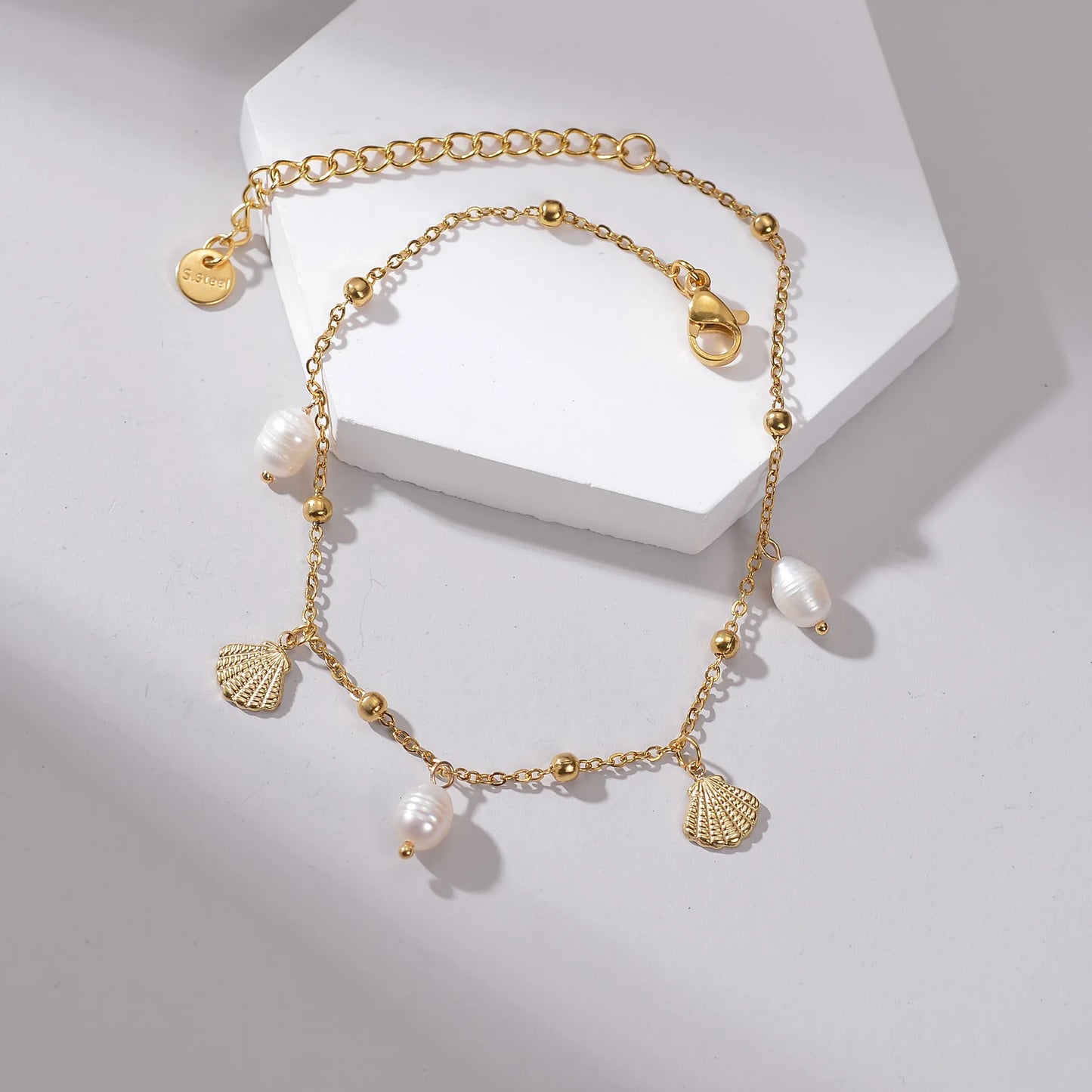 Uzone moda grânulo pingente tornozelo corrente pulseira na perna pé de aço inoxidável ajustável charme pés corrente para mulher jelwery presente