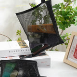 Portable Large Capacity Mesh Cosmetic Bag Zipper Bag Pencil Cases Storage Toiletry Bag Transparent Square Bag Makeup Bag Ladies