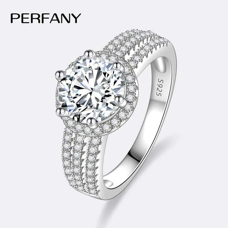 PERFANY 2/3CT Moissanite Ring for Women S925 Pure Silver Plated 18K White Gold Diamond Wedding Ring Luxurious Wedding Jewelry
