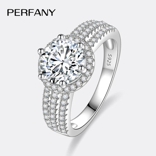 Anillo de moissanita PERFANY de 2/3 quilates para mujer, chapado en plata pura S925, oro blanco de 18 quilates, con diamantes, joyería de boda de lujo.
