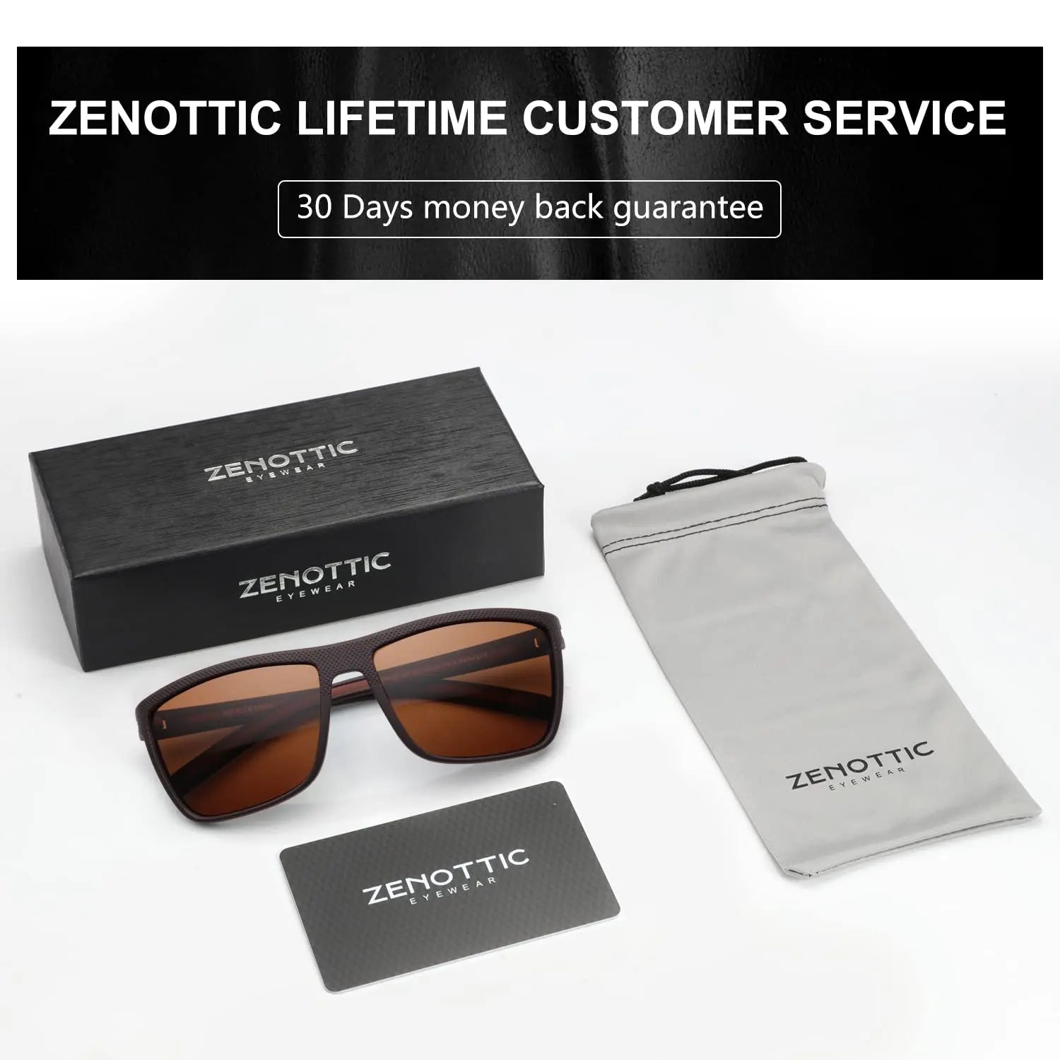 ZENOTTIC Polarized Sunglasses for Men Shades Lightweight TR90 Frame UV400 Protection Square Outdoor Travel Driving Sun Glasses