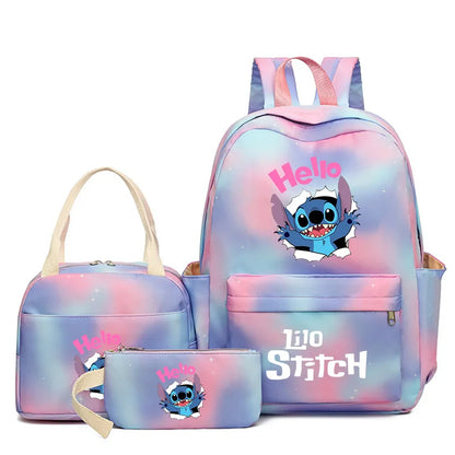 Mochila colorida de Disney Lilo Stitch, juego de 3 piezas para mujer, mochilas escolares informales con bolsa de almuerzo, mochila para niña, niño, estudiante y adolescente.