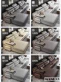 MINGDIBAO Leather Sectional Sofa Set with Cup Holder, USB, Adjustable Headrests & Bluetooth Speaker Living Room Couch with Stool