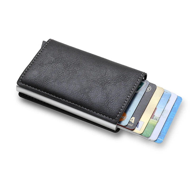 RFID Aluminum Men Wallet Card Holders Purse Carbon Fiber Men Business Slim Thin Smart Wallet Credit Cardholder Case Note Holder