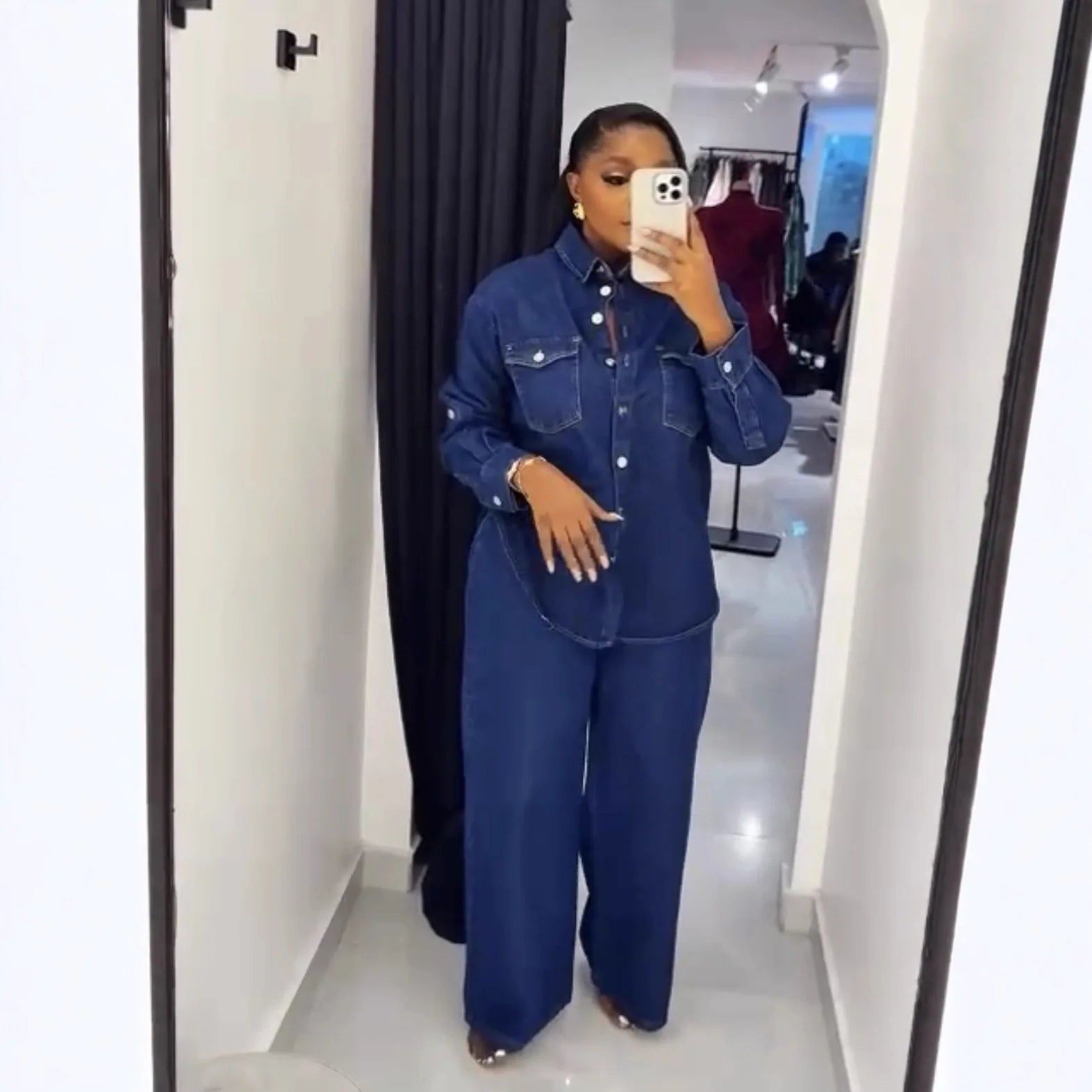 Jeans 2 Piece Sets Women Denim Shirt Coat Straight Pants Suit Streetwear Spring 2026 Washed Top Overshirt Trousers Outfits