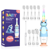 Toddler Sonic Electric Toothbrush for Baby with Cute Unicorn Cover and Smart LED Timer Soft Microfiber Bristles 4 Brush Heads
