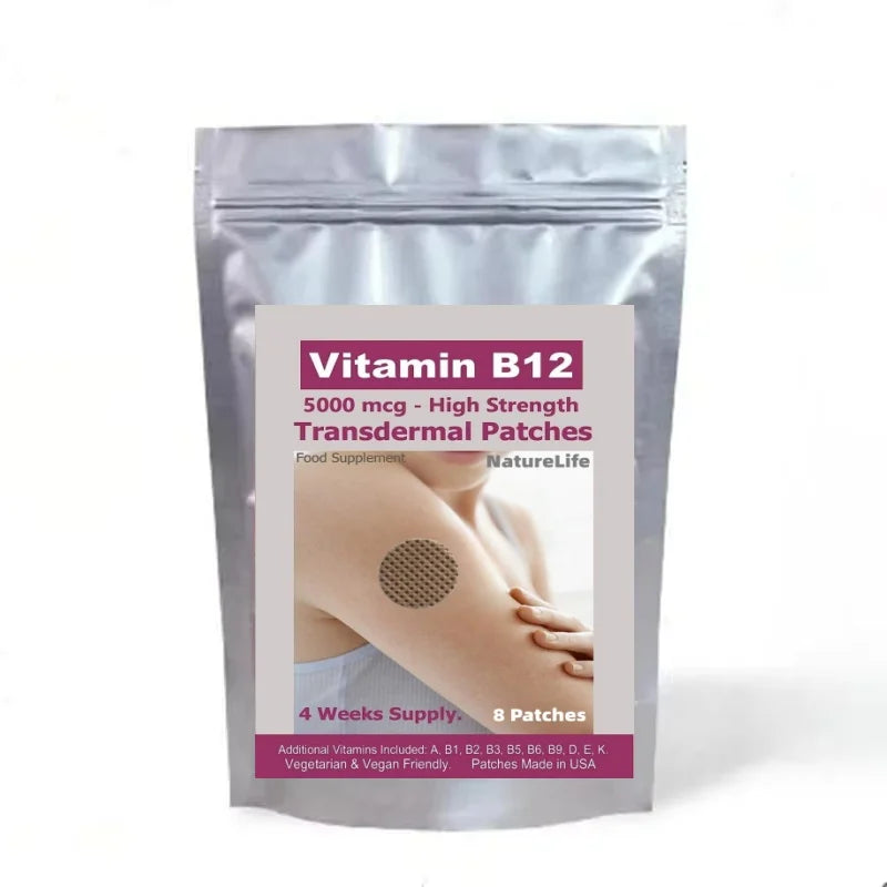 Vitamin B12-5000mcg (High Strength) Plus Additional Vitamins - Transdermal Patches. Patches Made in USA. 8 Weeks Supply.