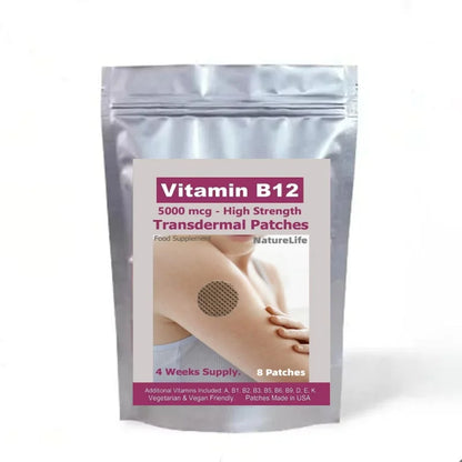 Vitamin B12-5000mcg (High Strength) Plus Additional Vitamins - Transdermal Patches. Patches Made in USA. 8 Weeks Supply.