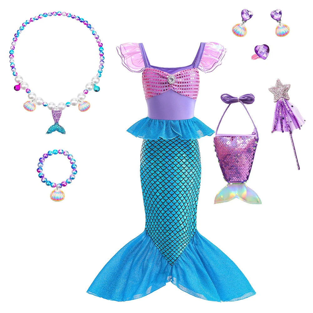 Children's Mermaid Cosplay Costume Girls' Role Play Costume Carnival Halloween Birthday Party Costume Summer Princess Dress