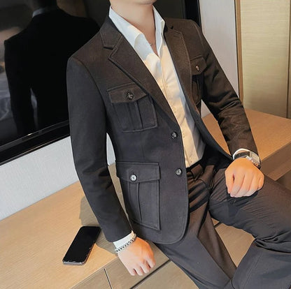 Tweed Men's Suit Jackets Single Breasted Male Blazer Gray Fashion 2024 Luxury Designer Menswear Coat Korean Style Clothes Casual