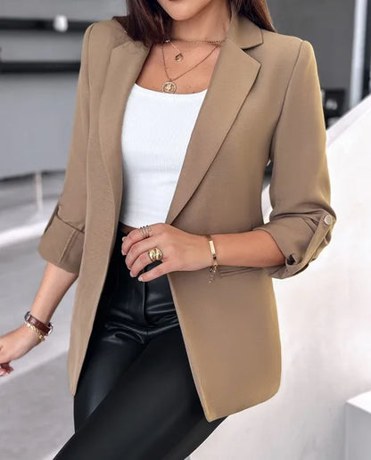 Elegant Women Cardigan Blazer New 2024 Autumn Winter Long Sleeve Casual Solid Color Coat Jacket For Women Slim Blazers 