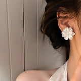 White Camellia Acrylic Flower Earrings for Women, Fashion Temperament, Fairycore Earring, Wedding Party Jewelry, Wholesale