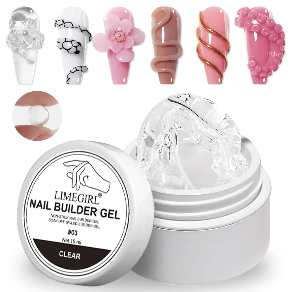 LIMEGIRL 15g Non-Stick Extension Gel UV Quick Build Solid Nail Extension Gel 3D Shaping Nail Art Solid Milky Jelly Hard Gel