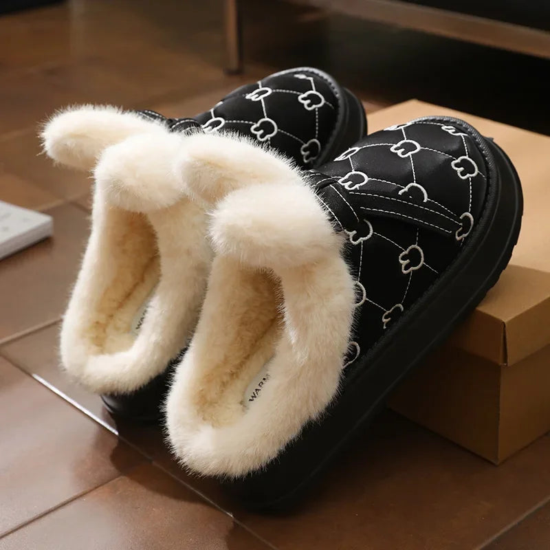 Women Winter Plush Warm Slippers Ladies Casual Fashion Cotton Slipper Female Flat Outdoor Stylish Waterproof Shoes