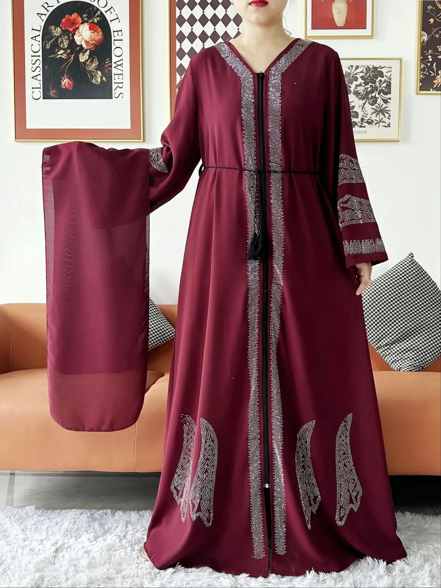 Vestido elegante de gasa para mujer, abaya abierta con cremallera, ropa musulmana, cárdigan islámico, abaya, nuevo