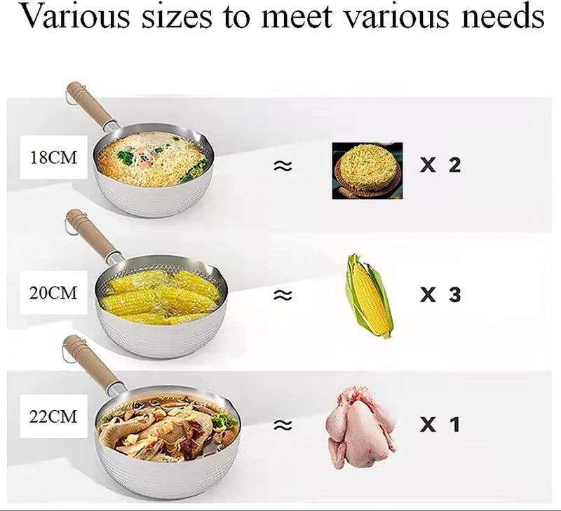 Stainless Steel Saucepan with Lid Solid wood handle with hook Multipurpose Sauce Pan with Pour Spouts, Sauce Pot, Cooking Pot