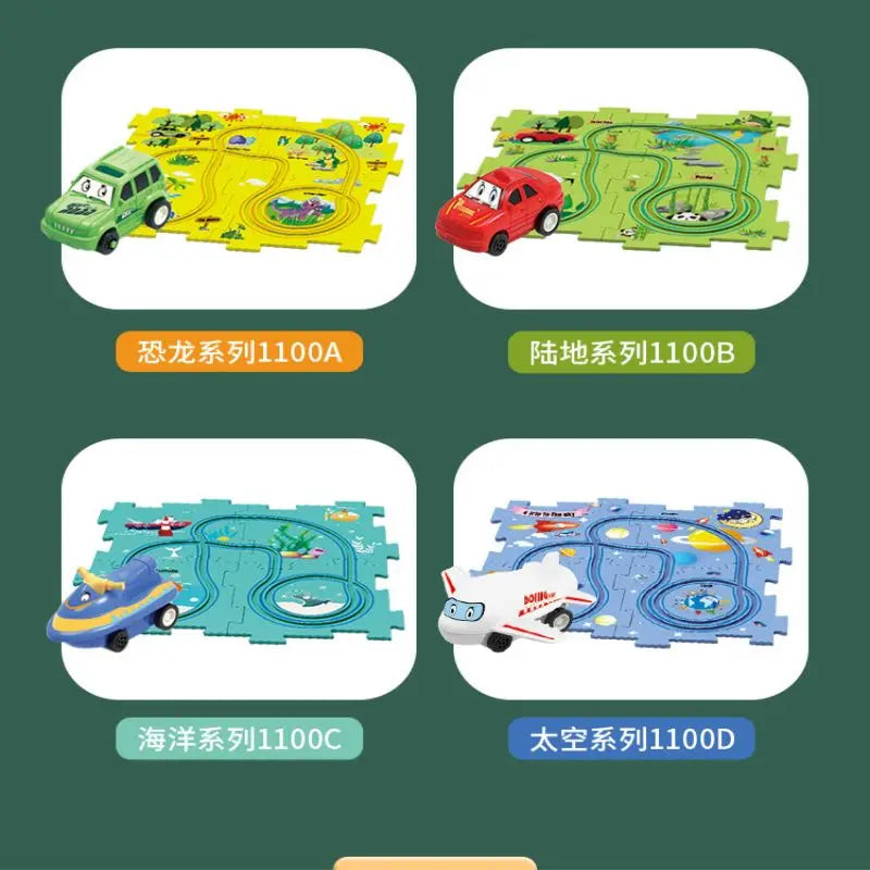Kids puzzle rail car DIY assembly electric trolley automatic rail city scene building puzzle toys
