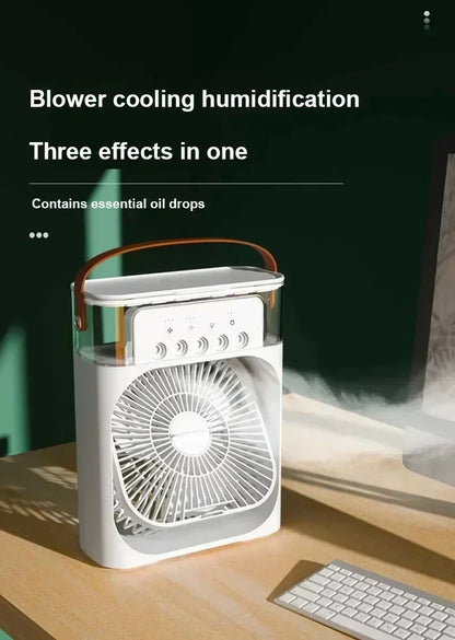 3 In 1 Summer Cooling Fan Portable Desktop Humidifier USB Mini Air Conditioners Night Light Water Mist For Home Or Office
