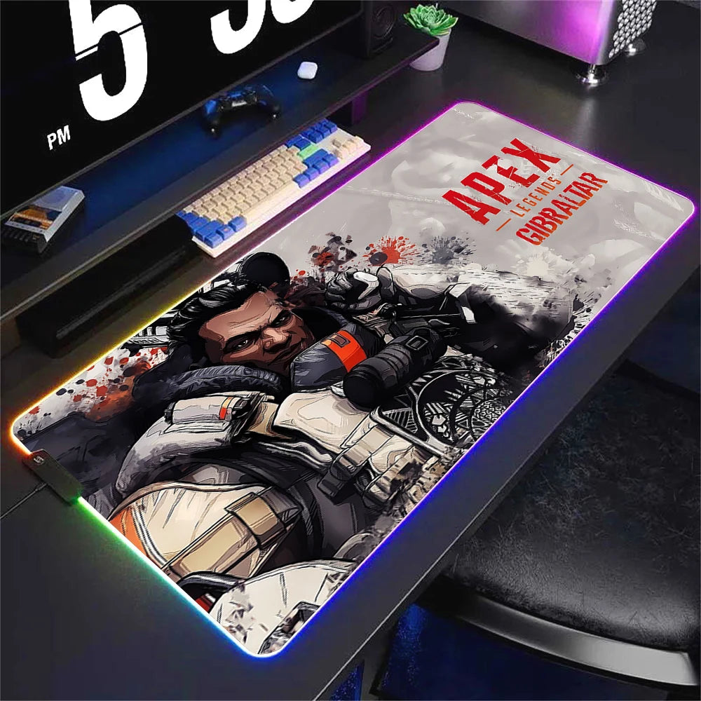 Alfombrilla de ratón luminosa Apex Legend, protector de escritorio, accesorio de anime, alfombrilla de ratón RGB, teclado, ordenador, gamer, mesa, alfombrilla retroiluminada para juegos