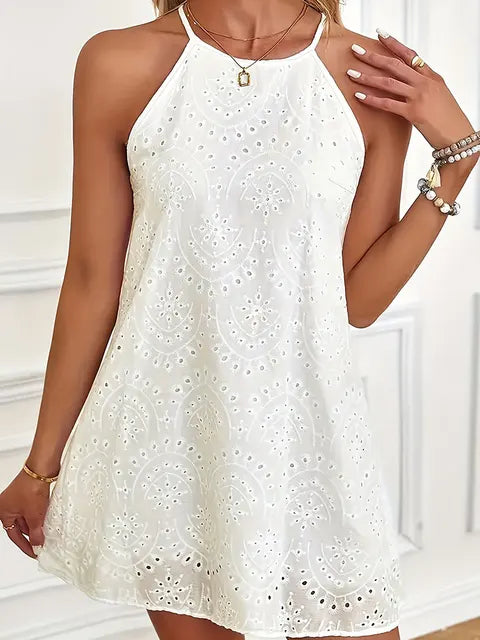 Women's Cami Eyelet Dress, Sleeveless Casual Dress, Monochrome Tie Back, Plus Size Clothing, Spring and Summer 