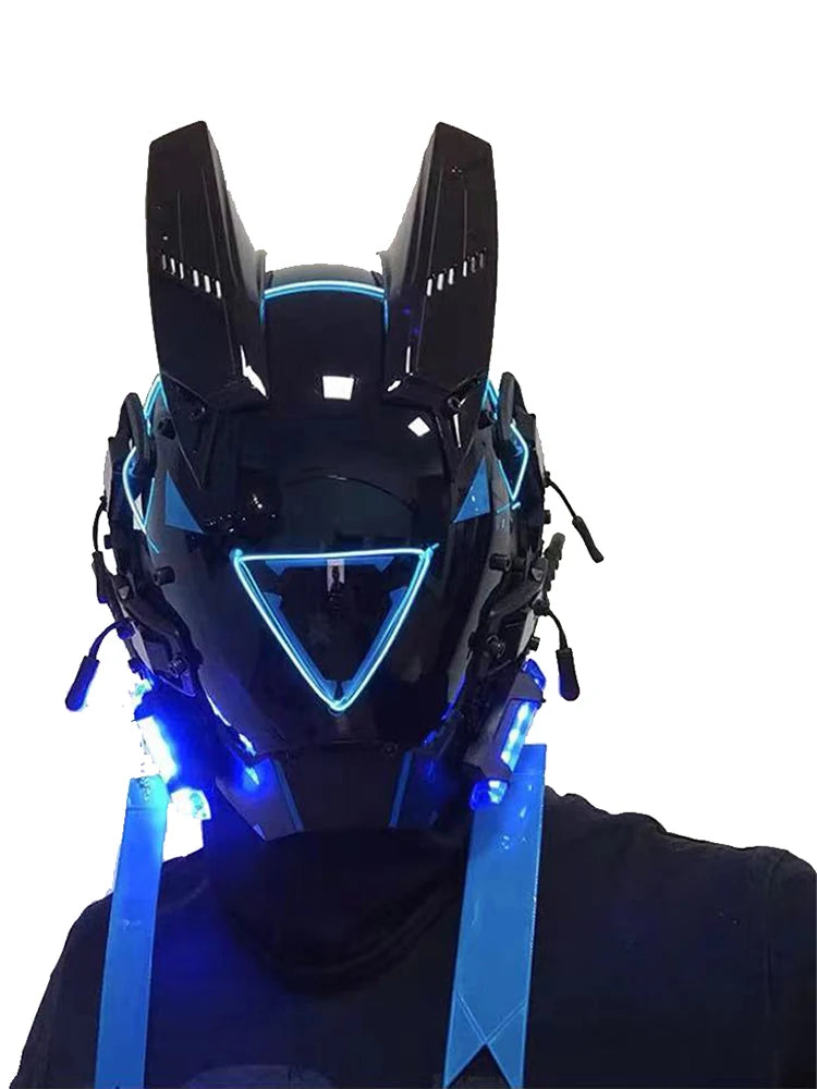 Capacete Cyberpunk com LED – Máscara para Festas, Halloween, Natal e Cosplay – Presente para Adultos