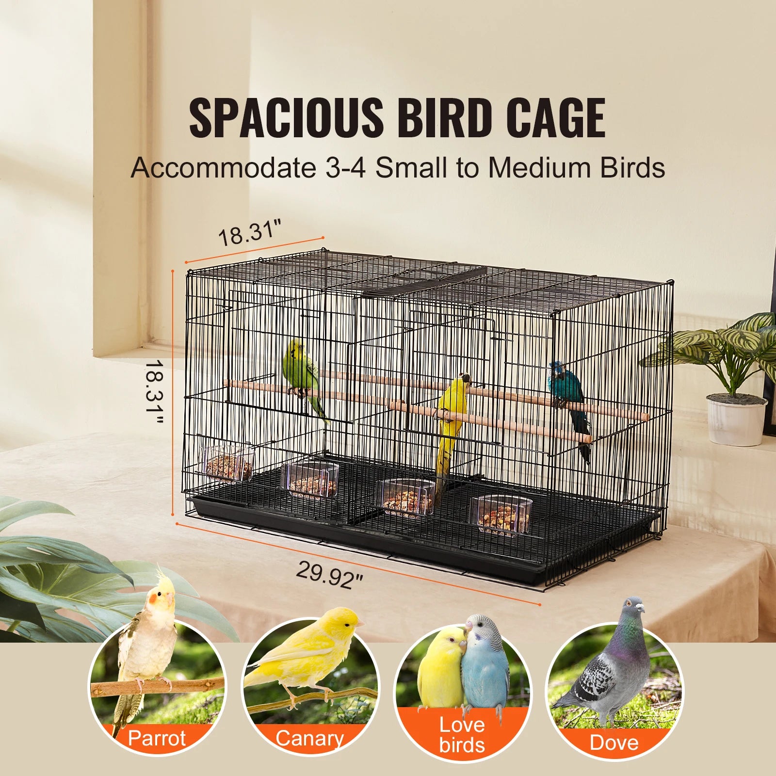 SucceBuy 30In Flight Bird Cage Stackable Divided Small Animal Cage for Kinds of Birds Pet Travel Birdcage with Handle and Perch