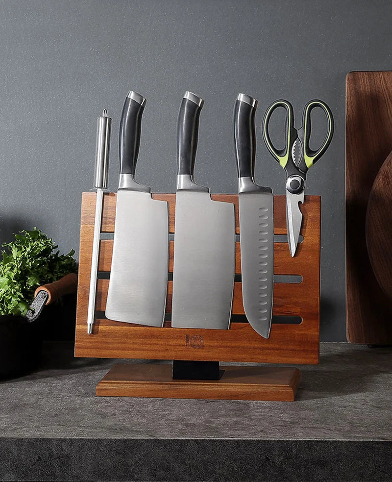 Magnetic Knife Stand Board Acacia Wood Kitchen Display Knife Holder Restaurant Hotel Slicer Butcher Cleaver Magnet Knife Rack
