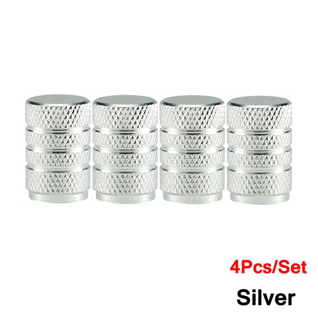 Dsycar 4pcs prata pneu de carro válvula hastes cap knurling estilo pneu tampa da válvula de alumínio haste da roda do pneu tampa da válvula de ar para nós schrader