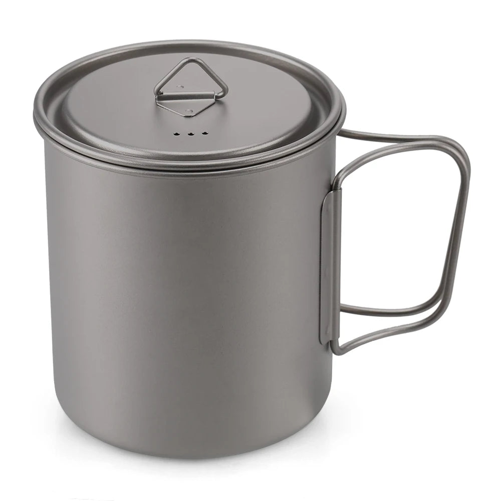 Taza de agua ultraligera de titanio Lixada con asa plegable, portátil para exteriores, camping, picnic, 300 ml/350 ml/550 ml/650 ml