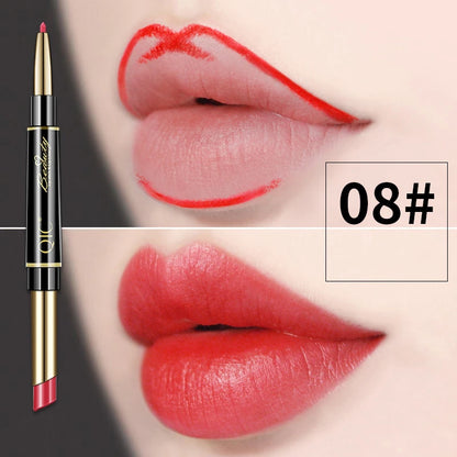 Delineador de labios 2 en 1, resistente al agua, mate, lápiz labial, rojo sexy, de larga duración, maquillaje, cosméticos