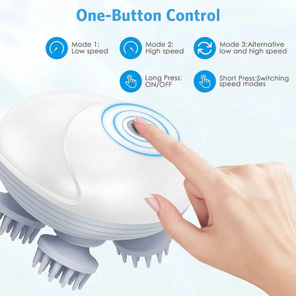 Masajeador de cuero cabelludo profundo, masajeador de limpieza de cabeza, también adecuado para mascotas, herramienta de masaje eléctrico, lavable y portátil.