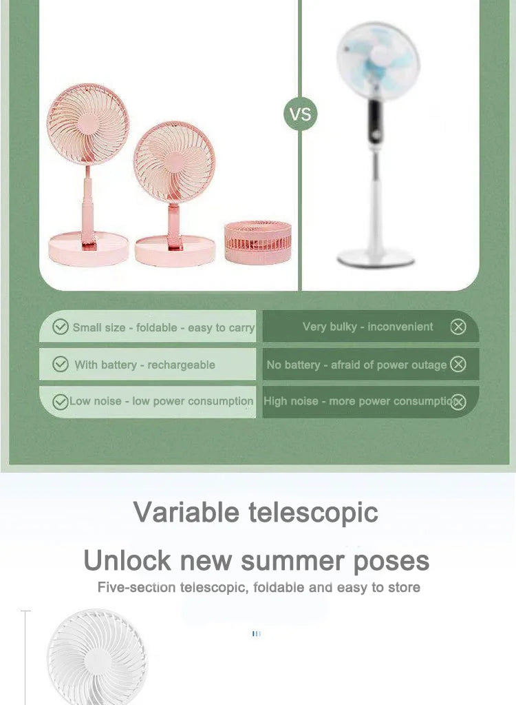 2025 new folding telescopic free adjustment fan charging usb multi-function outdoor portable home desktop floor-standing fan