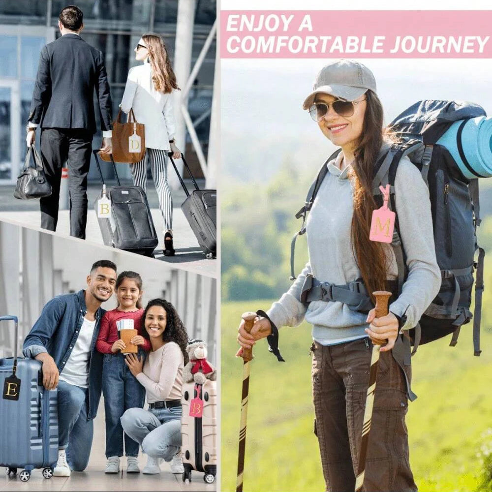 PU Leather Luggage Tag for Travel - Durable Suitcase ID Tag with Privacy Cover & Name Card Slot (A-Z) liu