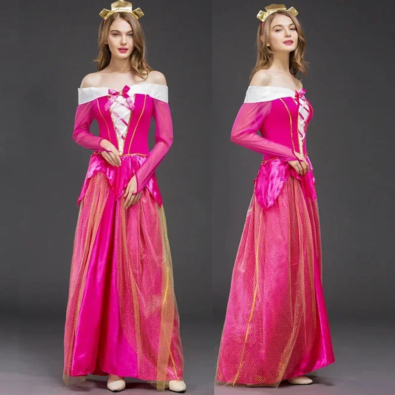 2025 Adult Costume Women Deluxe Pink Sleeping Beauty Princess Aurora Gorgeous costume For Halloween Party Fancy Dress