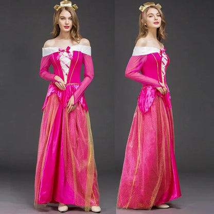 2025 Adult Costume Women Deluxe Pink Sleeping Beauty Princess Aurora Gorgeous costume For Halloween Party Fancy Dress