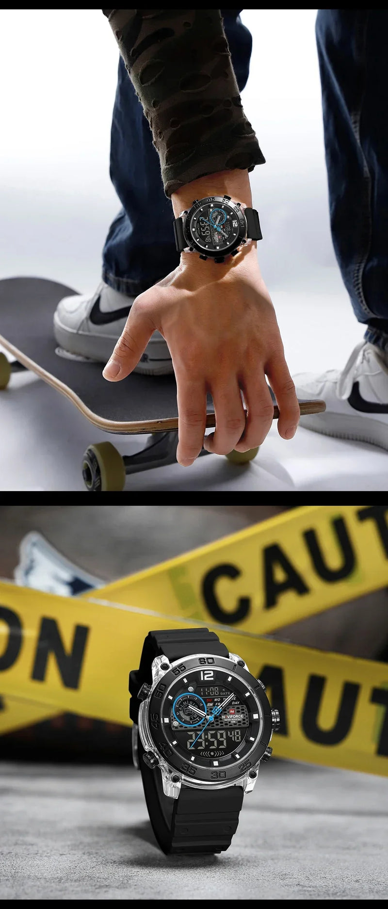 NAVIFORCE NF6104  Men's Lightweight Sports Wrist Watch Dual Display Time Night Light Watches Boy's Quartz  Stopwatch