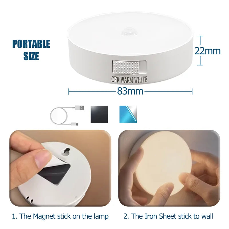 Luz Noturna LED com Sensor de Movimento e Recarregável via USB – Ideal para Cozinha, Quarto, Escadas, Corredor, Armário e Guarda-Roupa