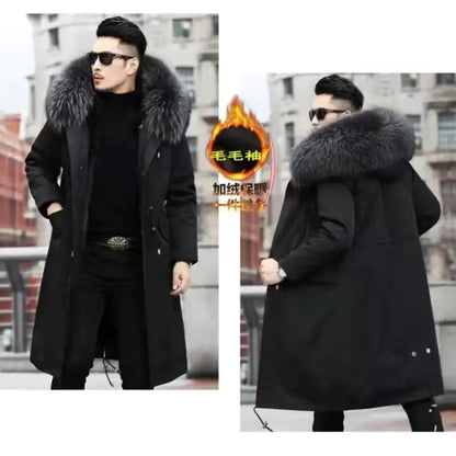 Abrigo de piel sintética Parker para hombre, cálido y nuevo de invierno, de una pieza, de piel sintética de visón, de longitud media.