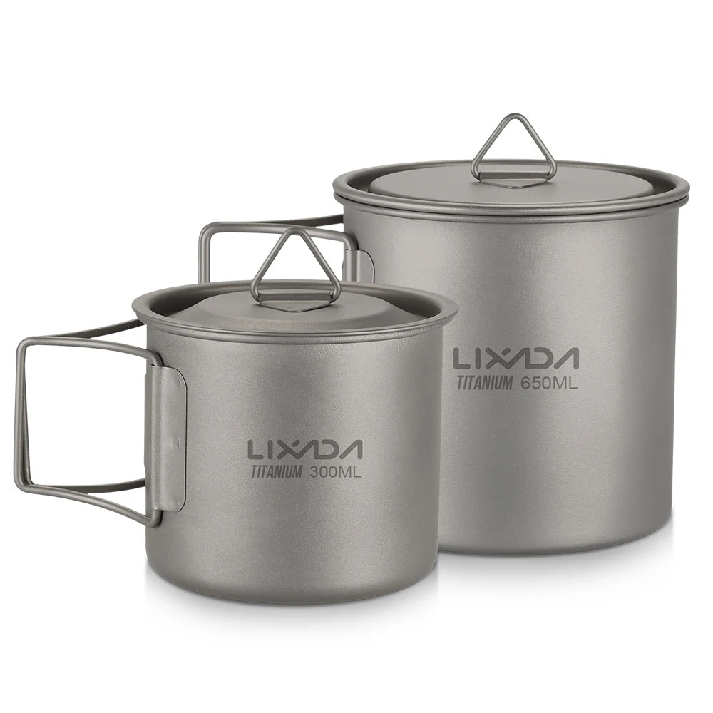 Taza de agua ultraligera de titanio Lixada con asa plegable, portátil para exteriores, camping, picnic, 300 ml/350 ml/550 ml/650 ml
