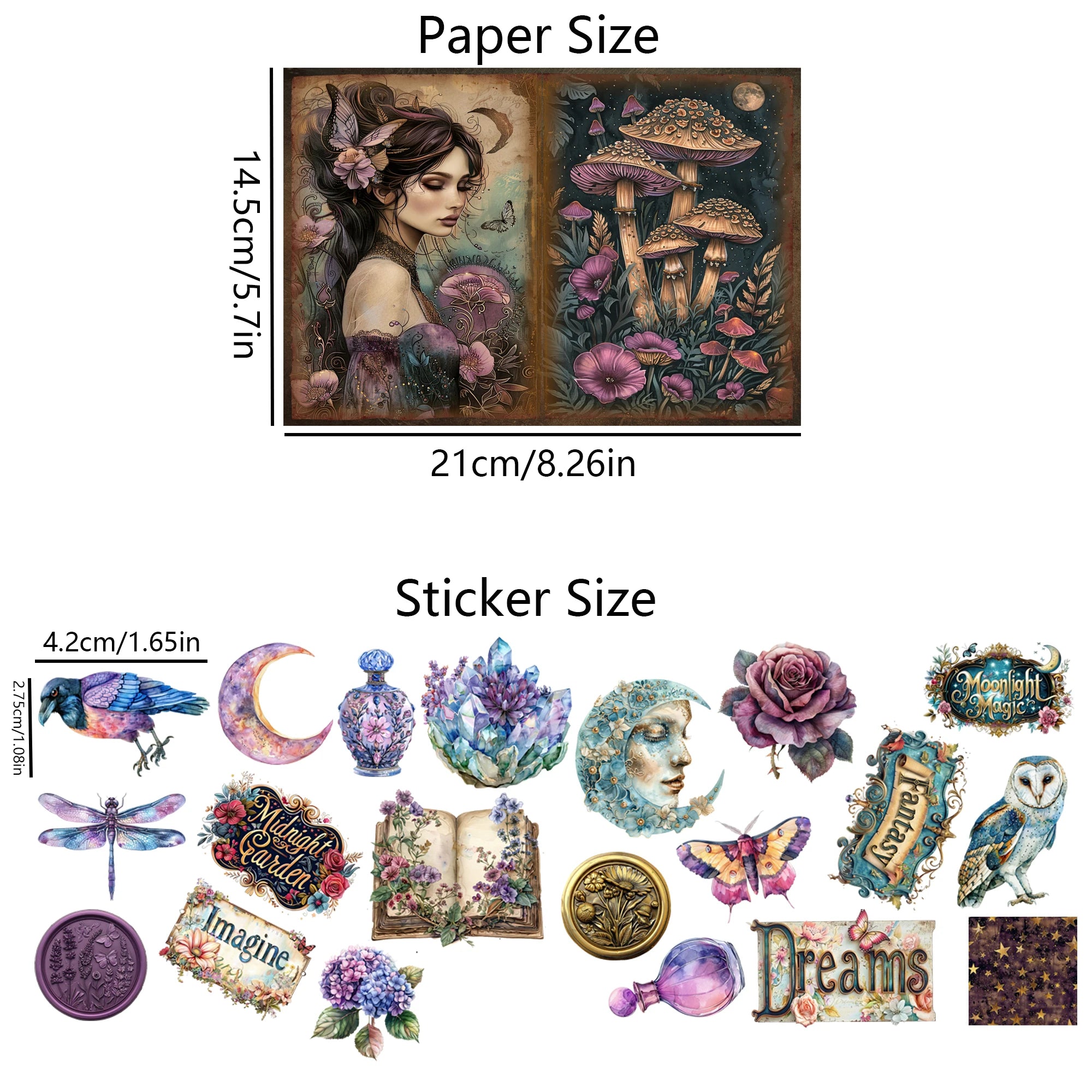 52-piece Gothic Midnight Garden Scrapbook Background Paper Pads Set with Stickers, Perfect for Arts Crafts, Holiday Party, Scrapbook