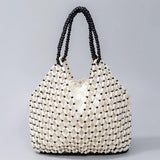 Handmade Woven Beaded Handbag For Women Exquisite Hollow-out Wooden Beaded Shoulder Bag Female Beach Bag