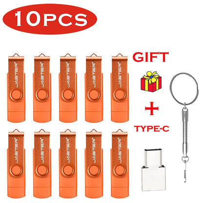 JASTER 10 PCS LOT Pen Drive 128GB 3 IN 1 Memoria USB 64GB Key Chain USB Flash Drive 32GB Free TYPE-C Adapter Memory Stick Gift