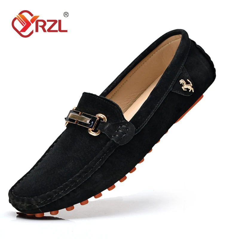 YRZL Men's Loafers Big Size 48 Soft Driving Moccasins High Quality Flats Genuine Leather Slip-on Suede Loafers for Men