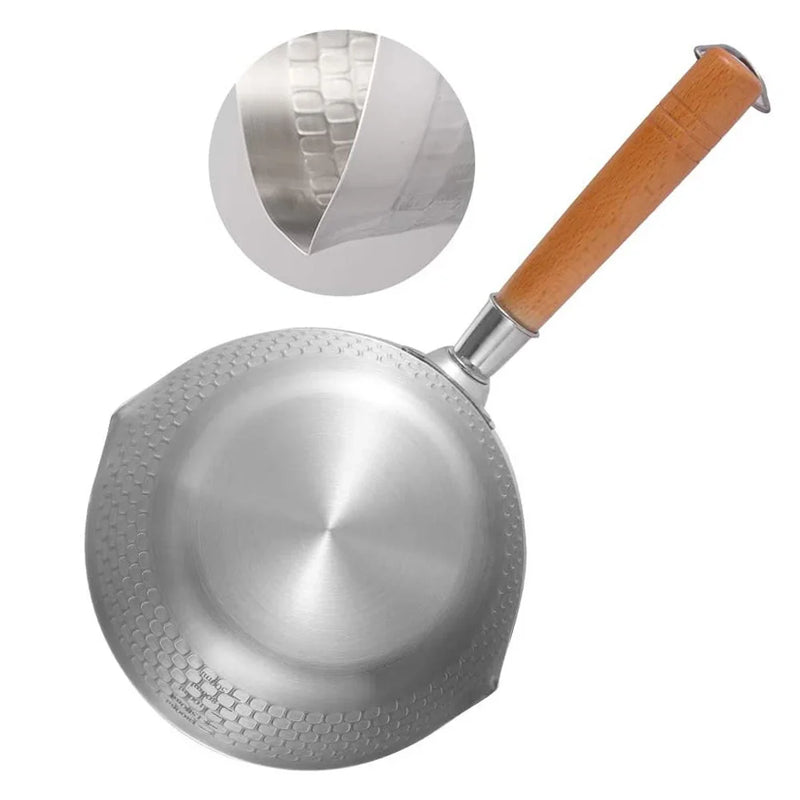 Stainless Steel Yukihira Pan Traditional Japanese Saucepan with Wooden Handle