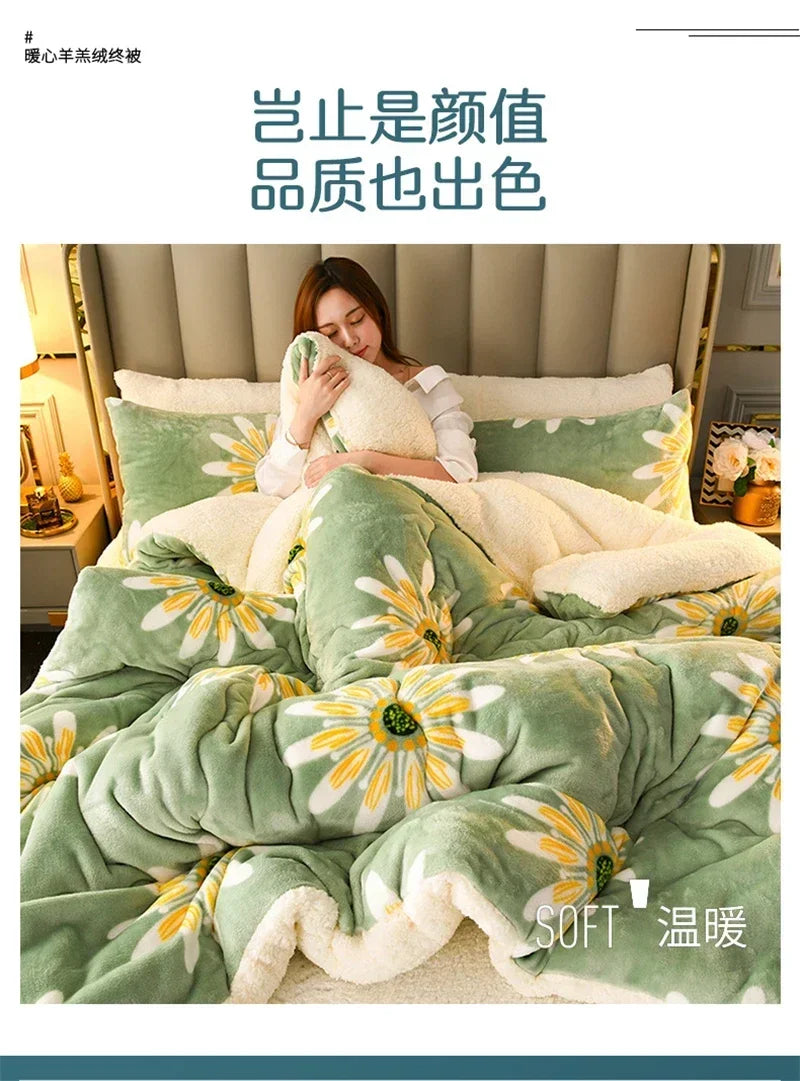 Plaid Super Thick Warm Blankets for Winter Autumn Milk Fleece Thicken Warmth Sleeping Blanket Soft Fluffy Comforter Quilt Duvet