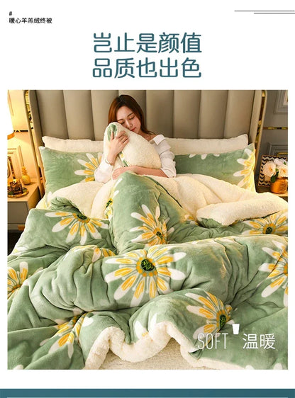 Plaid Super Thick Warm Blankets for Winter Autumn Milk Fleece Thicken Warmth Sleeping Blanket Soft Fluffy Comforter Quilt Duvet