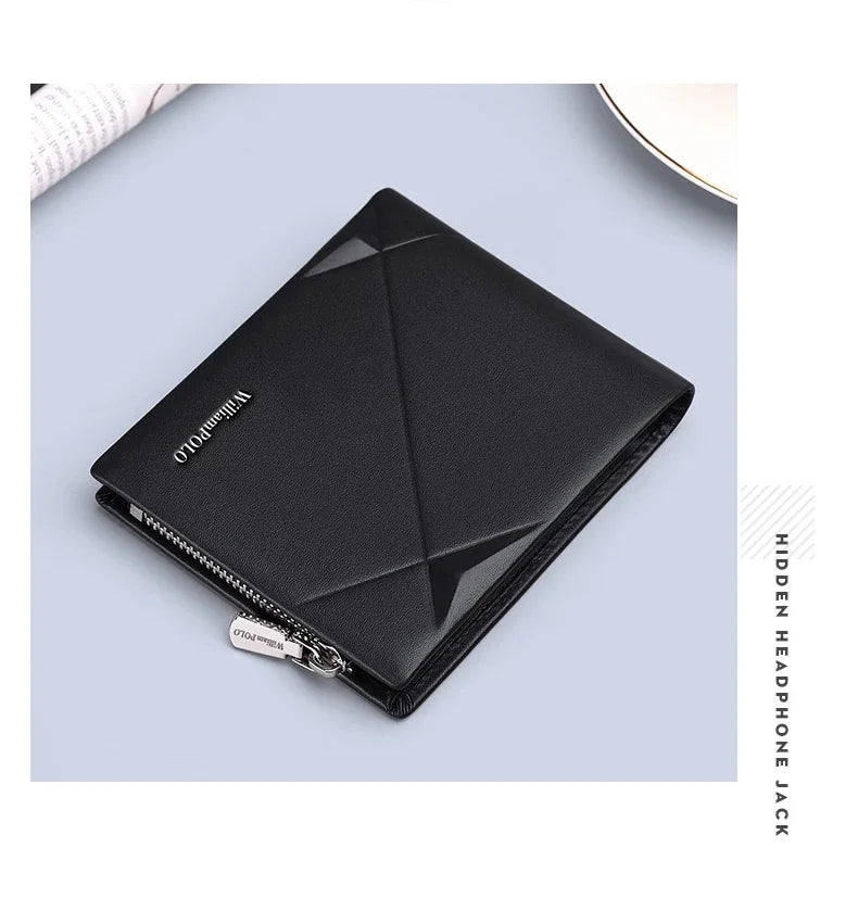 Men's Slim Wallet Genuine Leather Mini Purse Casual Design Bifold Wallet Brand Short Slim Wallet WILLIAMPOLO Luxury brand